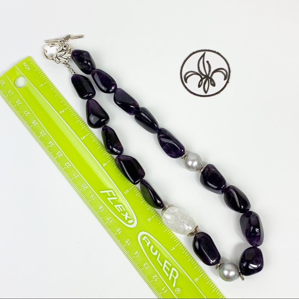 Amethyst Pearl Quartz Beaded Statement Necklace - Picture 4 of 6